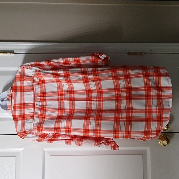 New Directions orange white long sleeve plaid button down tunic Sz M - Picture 4 of 5
